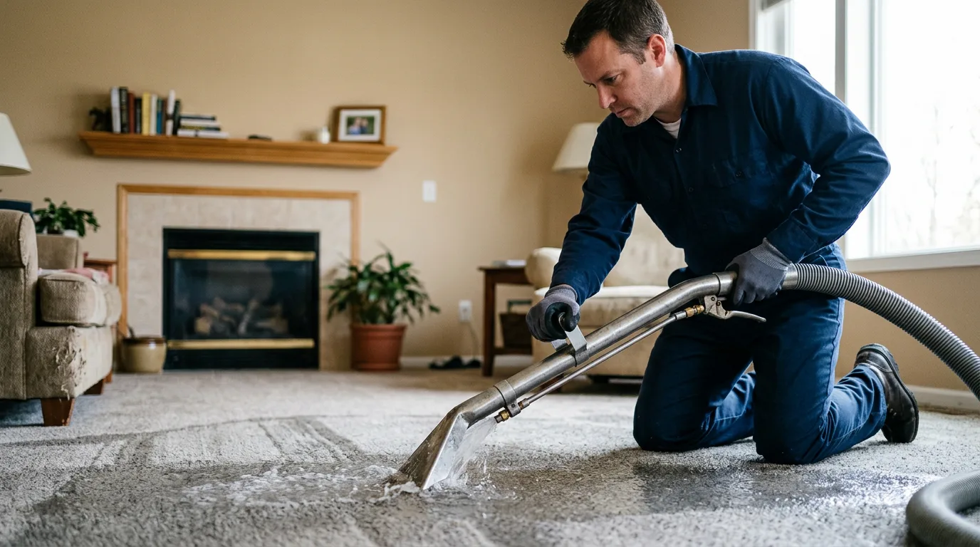 Water damage restoration technician working near Walker, KS